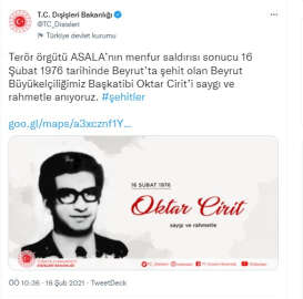 ASALA'nın şehit ettiği Türk diplomat Oktar Cirit Beyrut'ta anıldı